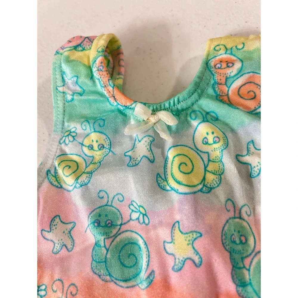 Vintage Baby Girls Rainbow Snail Starfish One Piece Swimsuit Pastel 0-2M